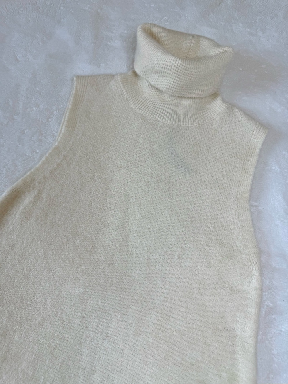 Zara Ecru/Cream Sleeveless Turtleneck Knit Dress